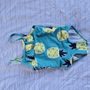 Blue and Yellow One Piece Swimsuit with Tropical Print